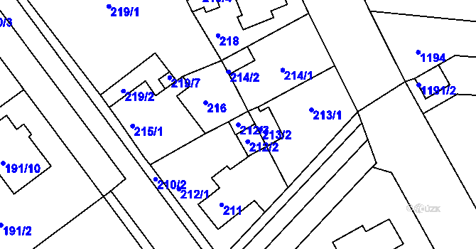 Parcela st. 212/3 v KÚ Proboštov u Teplic, Katastrální mapa