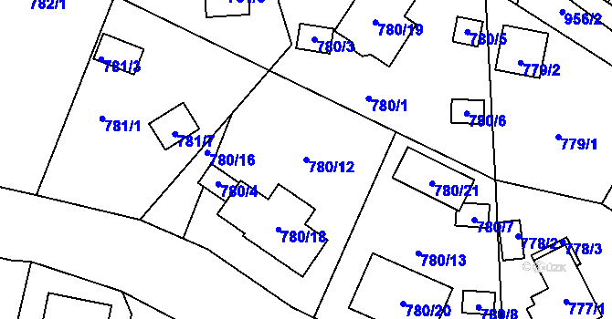 Parcela st. 780/12 v KÚ Proboštov u Teplic, Katastrální mapa