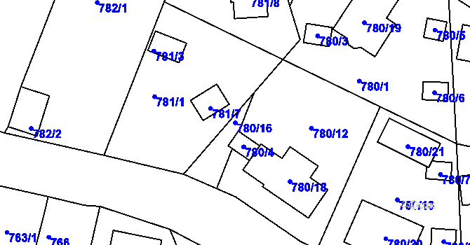 Parcela st. 780/16 v KÚ Proboštov u Teplic, Katastrální mapa