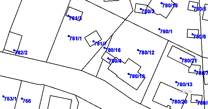 Parcela st. 780/9 v KÚ Proboštov u Teplic, Katastrální mapa