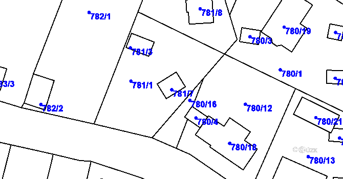 Parcela st. 781/7 v KÚ Proboštov u Teplic, Katastrální mapa