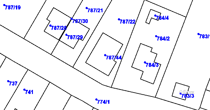 Parcela st. 787/44 v KÚ Proboštov u Teplic, Katastrální mapa