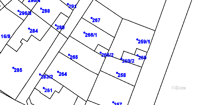 Parcela st. 266/2 v KÚ Proboštov u Teplic, Katastrální mapa