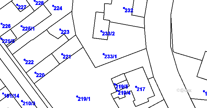 Parcela st. 233/1 v KÚ Proboštov u Teplic, Katastrální mapa