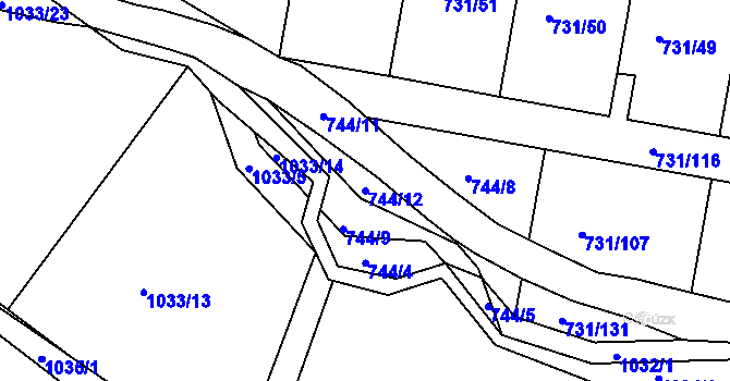 Parcela st. 744/12 v KÚ Proboštov u Teplic, Katastrální mapa