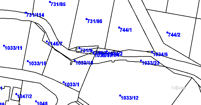 Parcela st. 1033/24 v KÚ Proboštov u Teplic, Katastrální mapa