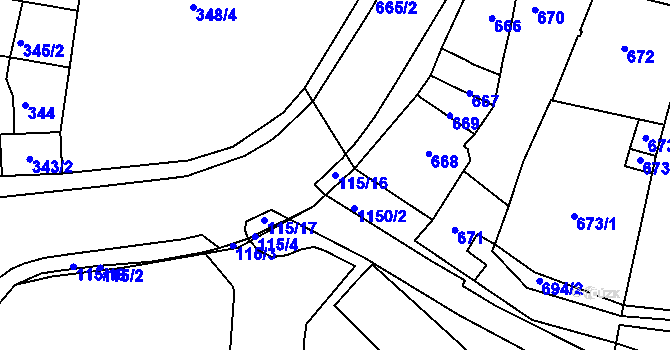 Parcela st. 115/16 v KÚ Proboštov u Teplic, Katastrální mapa