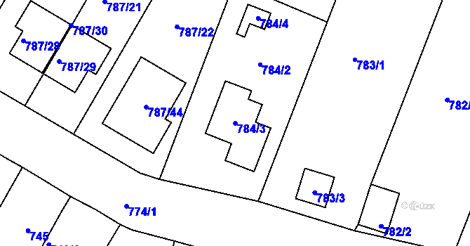 Parcela st. 784/3 v KÚ Proboštov u Teplic, Katastrální mapa