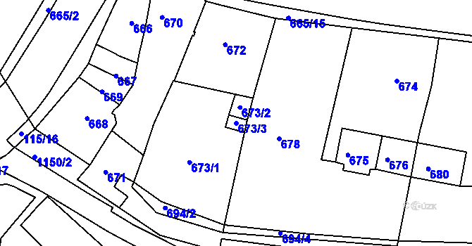 Parcela st. 673/3 v KÚ Proboštov u Teplic, Katastrální mapa