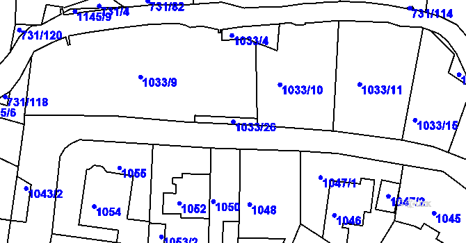 Parcela st. 1033/26 v KÚ Proboštov u Teplic, Katastrální mapa