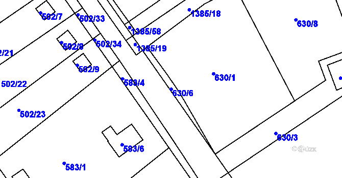 Parcela st. 630/6 v KÚ Proboštov u Teplic, Katastrální mapa