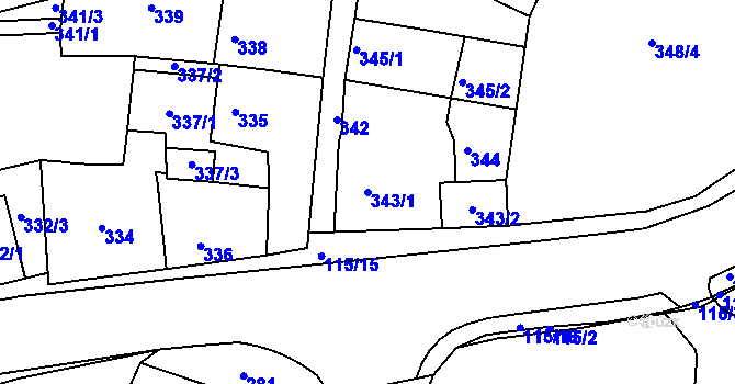 Parcela st. 343/1 v KÚ Proboštov u Teplic, Katastrální mapa