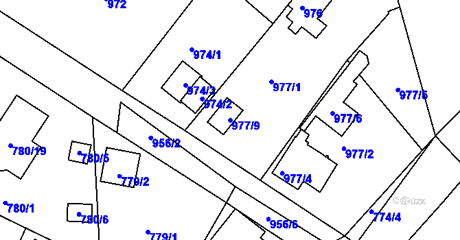 Parcela st. 977/9 v KÚ Proboštov u Teplic, Katastrální mapa