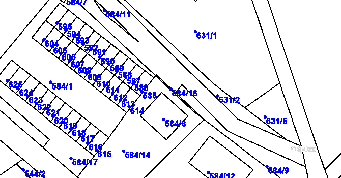 Parcela st. 584/16 v KÚ Proboštov u Teplic, Katastrální mapa