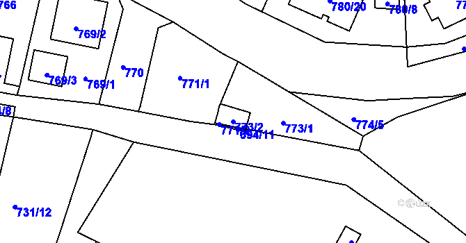Parcela st. 773/2 v KÚ Proboštov u Teplic, Katastrální mapa