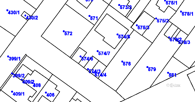 Parcela st. 574/7 v KÚ Proboštov u Teplic, Katastrální mapa