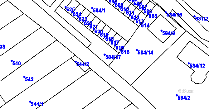 Parcela st. 584/17 v KÚ Proboštov u Teplic, Katastrální mapa