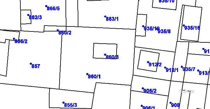 Parcela st. 860/3 v KÚ Proboštov u Teplic, Katastrální mapa