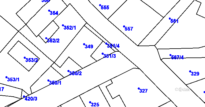 Parcela st. 351/3 v KÚ Proboštov u Teplic, Katastrální mapa