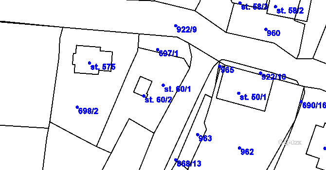 Parcela st. 60/1 v KÚ Přítkov, Katastrální mapa