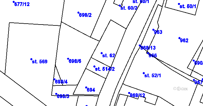 Parcela st. 62 v KÚ Přítkov, Katastrální mapa
