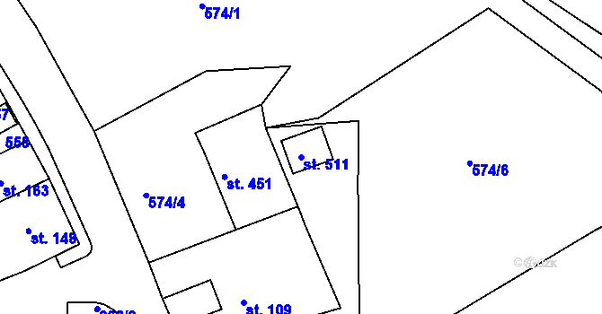 Parcela st. 511 v KÚ Přítkov, Katastrální mapa