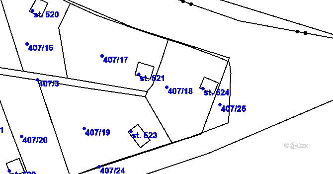 Parcela st. 407/18 v KÚ Přítkov, Katastrální mapa