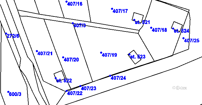 Parcela st. 407/19 v KÚ Přítkov, Katastrální mapa