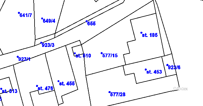 Parcela st. 577/15 v KÚ Přítkov, Katastrální mapa
