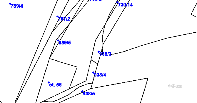 Parcela st. 938/3 v KÚ Přítkov, Katastrální mapa