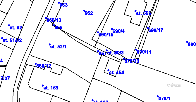Parcela st. 967 v KÚ Přítkov, Katastrální mapa