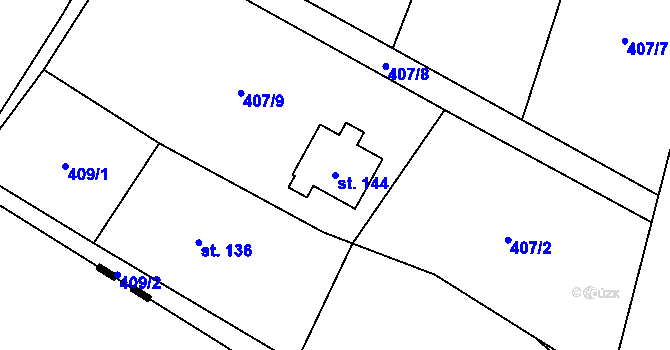 Parcela st. 144 v KÚ Prodašice, Katastrální mapa
