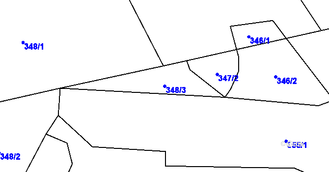 Parcela st. 348/3 v KÚ Prodašice, Katastrální mapa