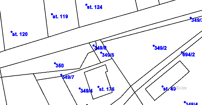 Parcela st. 349/5 v KÚ Prodašice, Katastrální mapa