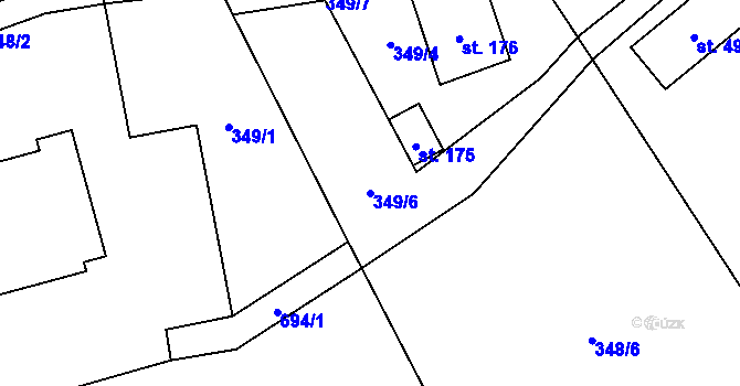 Parcela st. 349/6 v KÚ Prodašice, Katastrální mapa