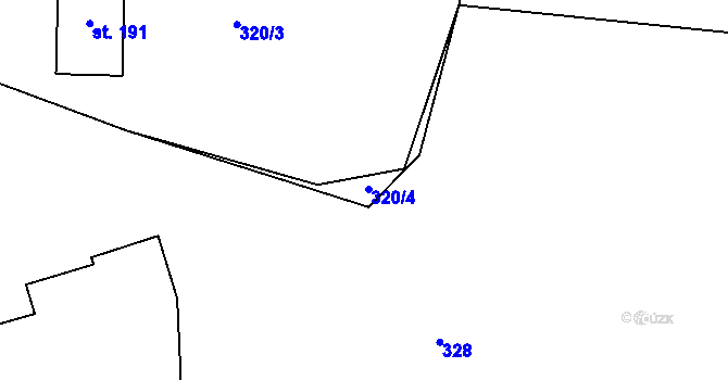 Parcela st. 320/4 v KÚ Prodašice, Katastrální mapa