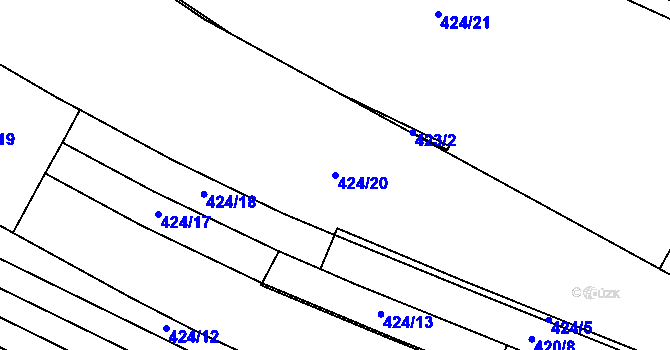 Parcela st. 424/20 v KÚ Prodašice, Katastrální mapa