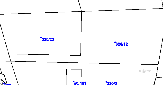 Parcela st. 320/12 v KÚ Prodašice, Katastrální mapa