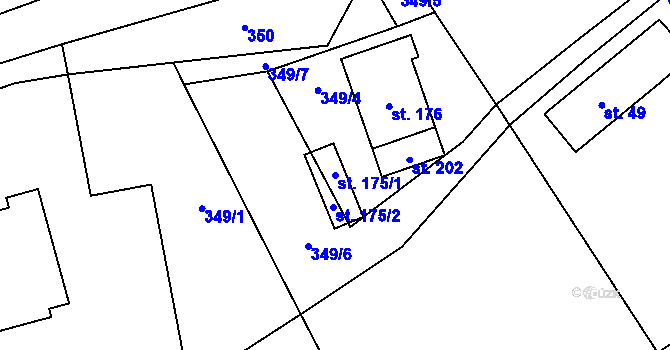 Parcela st. 175/1 v KÚ Prodašice, Katastrální mapa