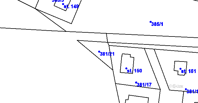 Parcela st. 381/21 v KÚ Prodašice, Katastrální mapa