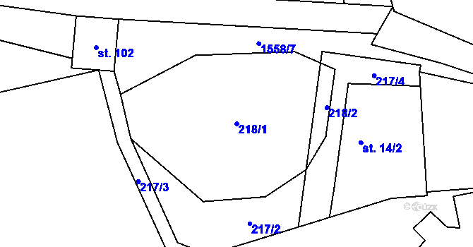 Parcela st. 218/1 v KÚ Prohoř, Katastrální mapa