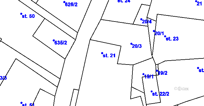 Parcela st. 21 v KÚ Proseč u Humpolce, Katastrální mapa