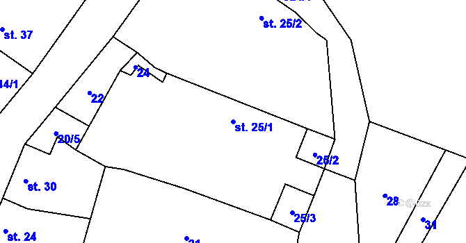 Parcela st. 25/1 v KÚ Proseč u Humpolce, Katastrální mapa