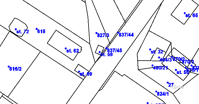 Parcela st. 59 v KÚ Proseč u Humpolce, Katastrální mapa