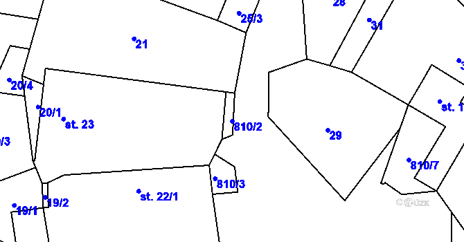 Parcela st. 810/2 v KÚ Proseč u Humpolce, Katastrální mapa