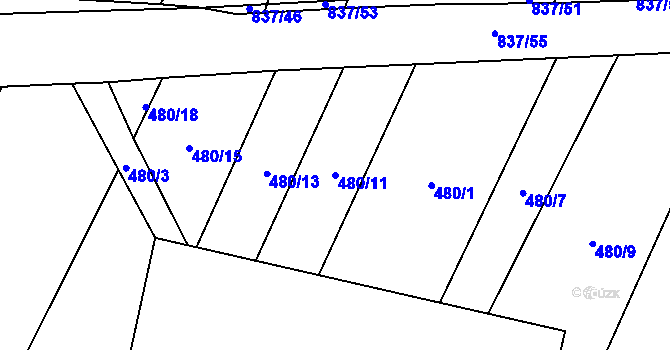 Parcela st. 480/11 v KÚ Proseč u Humpolce, Katastrální mapa