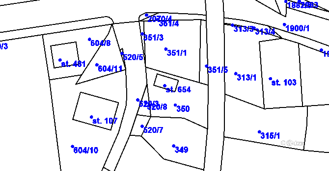 Parcela st. 654 v KÚ Proseč u Skutče, Katastrální mapa