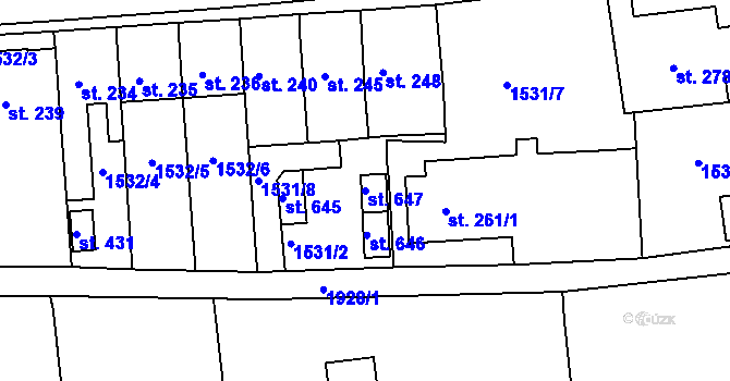 Parcela st. 647 v KÚ Proseč u Skutče, Katastrální mapa