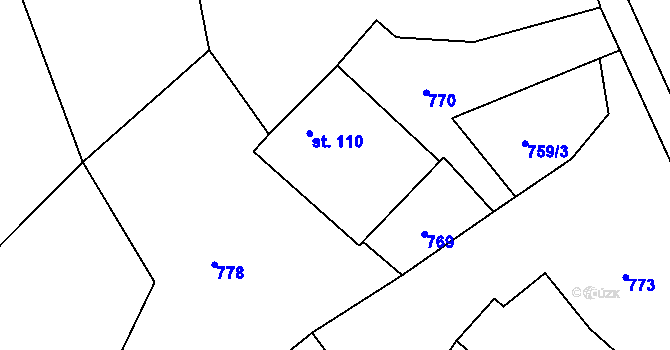 Parcela st. 110 v KÚ Záboří u Proseče, Katastrální mapa