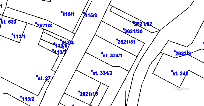 Parcela st. 334/1 v KÚ Záboří u Proseče, Katastrální mapa